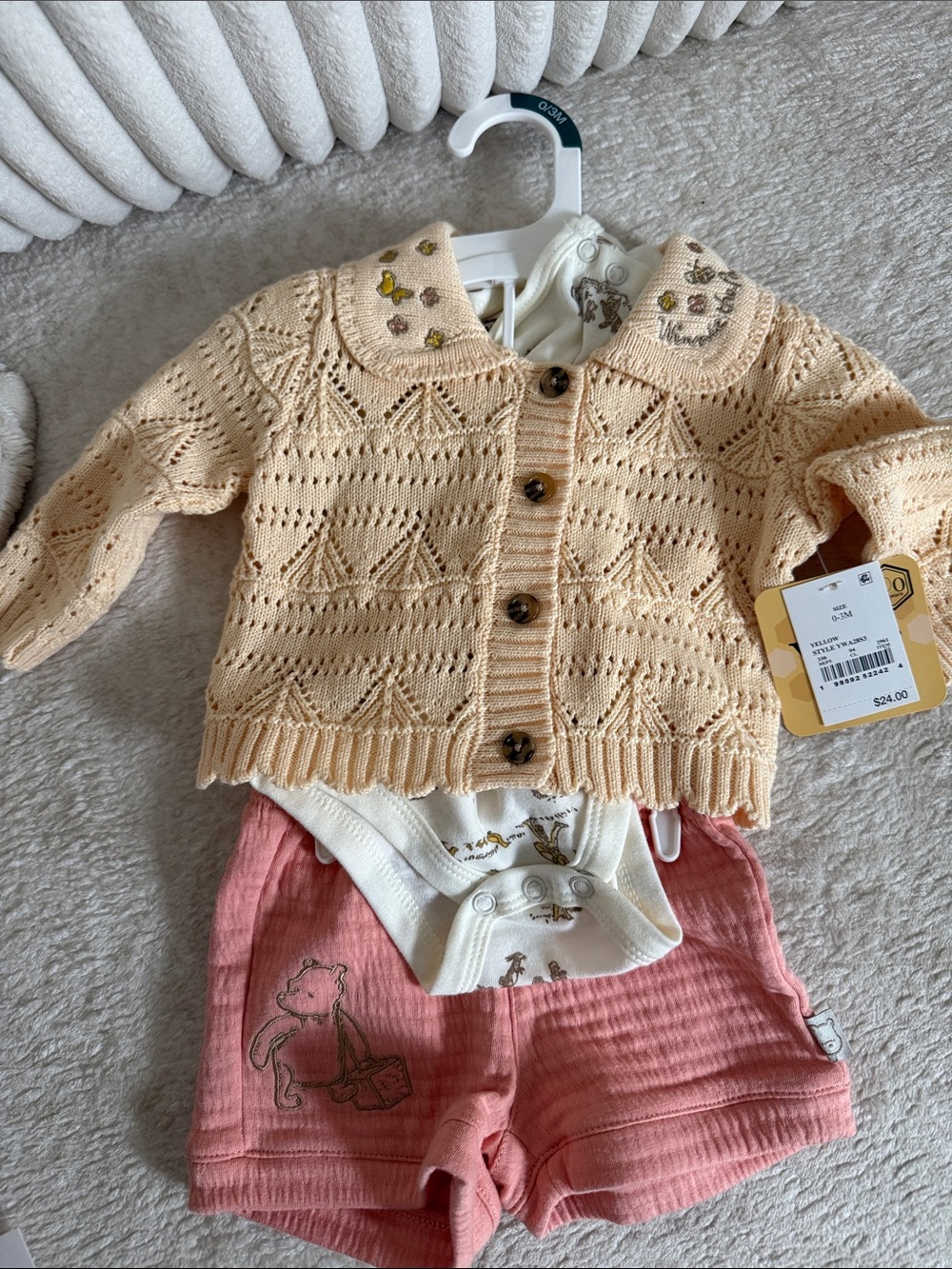 Disney Peach Knit Cardigan Set with Pink Shorts